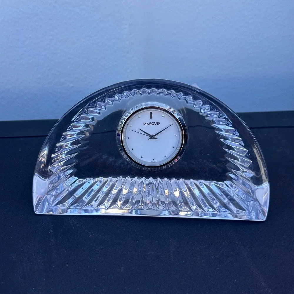 VTG Marquis by Waterford Crystal Shelf Desk Mantel Clock Works - Needs A Battery